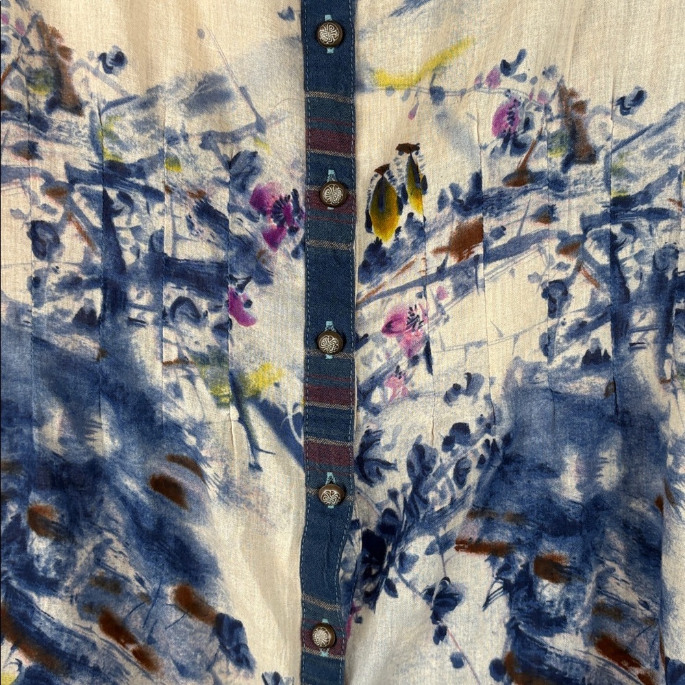 Arrata Silent Journey Abstract Floral Cotton Button Boho Tunic Size Medium - Picture 4 of 11